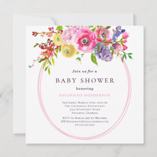 Girl Waterverf Pink Floral Baby shower Kaart