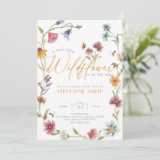 Girl Waterverf Wildflower Baby shower Kaart (Staand voorkant)