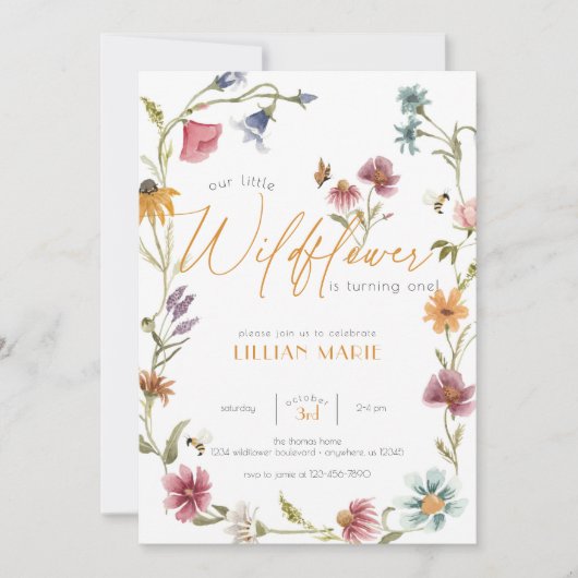 Girl Waterverf Wildflower Birthday Kaart (Voorkant)