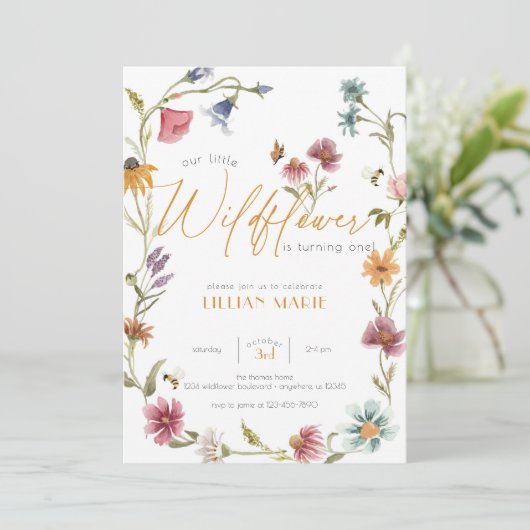 Girl Waterverf Wildflower Birthday Kaart (Staand voorkant)