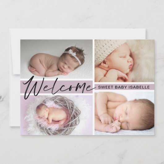 Girl Welcome Sweet Baby Foto Collage Birth Aankondiging (Voorkant)