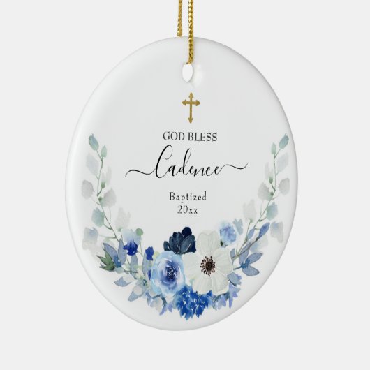 Girl White blue Floral Baptized Ceramic Ornament (Rechts)