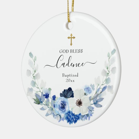 Girl White blue Floral Baptized Ceramic Ornament (Links)