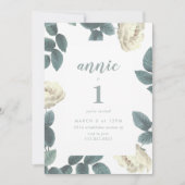 Girl White en Green First Birthday Invitation Kaart (Voorkant)