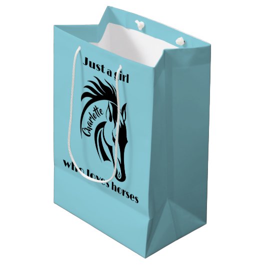 Girl Who Loves Horses Design Gift Bag Medium Cadeauzakje (Voorkant Gekanteld)
