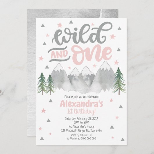 Girl Wild One 1e verjaardag uitnodiging (Voorkant / Achterkant)