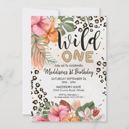 Girl Wild One Birthday Invitation Cheetah Print Kaart (Voorkant)