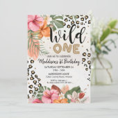 Girl Wild One Birthday Invitation Cheetah Print Kaart (Staand voorkant)