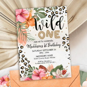 Girl Wild One Birthday Invitation Cheetah Print Kaart