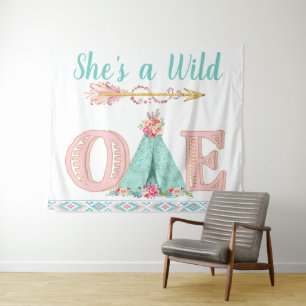Girl Wild One Birthday Party Backdrop Banner Wandkleed