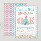 Girl Wild One Birthday Party Invitation Kaart (Voorkant / Achterkant)