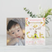 Girl Wild One Boho First Birthday Kaart (Staand voorkant)
