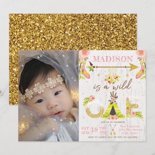 Girl Wild One Boho First Birthday Kaart (Voorkant / Achterkant)