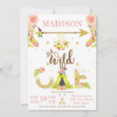 Girl Wild One Boho First Birthday Kaart (Voorkant)
