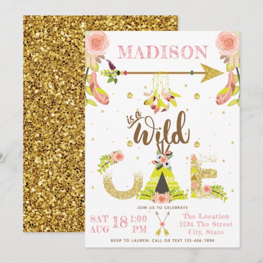 Girl Wild One Boho First Birthday Kaart (Voorkant / Achterkant)