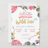 Girl Wild One Boho Floral First Birthday Invite Kaart (Voorkant)