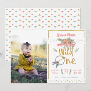 Girl Wild One Boho Tribal First Birthday Invite Kaart