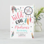 Girl Wild One Dreamcatcher Uitnodiging 1e Verjaard (Staand voorkant)