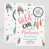 Girl Wild One Dreamcatcher Uitnodiging 1e Verjaard (Voorkant / Achterkant)