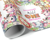 Girl Wild One Jungle Safari Birthday  Cadeaupapier (Rol Hoek)