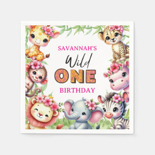 Girl Wild One Jungle Safari Verjaardag  Servet