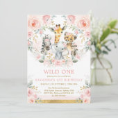Girl Wild One Oerwoud Safari Blush Floral Birthday Kaart (Staand voorkant)