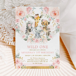 Girl Wild One Oerwoud Safari Blush Floral Birthday Kaart