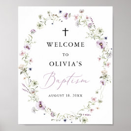 Girl Wildflower Baptism Welcome Sign Poster