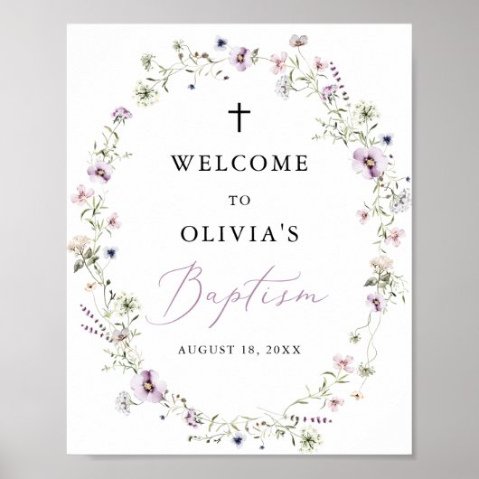 Girl Wildflower Baptism Welcome Sign Poster (Voorkant)
