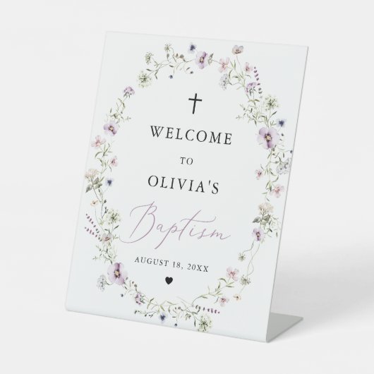 Girl Wildflower Baptism Welkom Pedestal Sign Reclamebord Met Voetstuk (Voorkant)