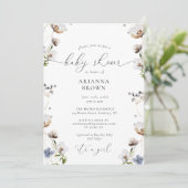 Girl Wildflower Calligraphy Baby shower Invitation Kaart (Staand voorkant)