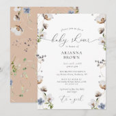 Girl Wildflower Calligraphy Baby shower Invitation Kaart (Voorkant / Achterkant)