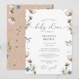 Girl Wildflower Calligraphy Baby shower Invitation Kaart