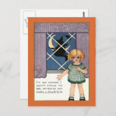 Girl Window Witch Crescent Moon Bat Briefkaart (Voorkant / Achterkant)