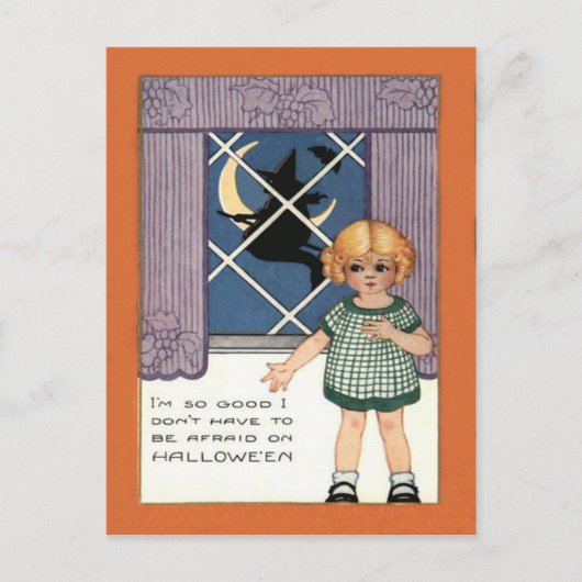 Girl Window Witch Crescent Moon Bat Briefkaart (Voorkant)