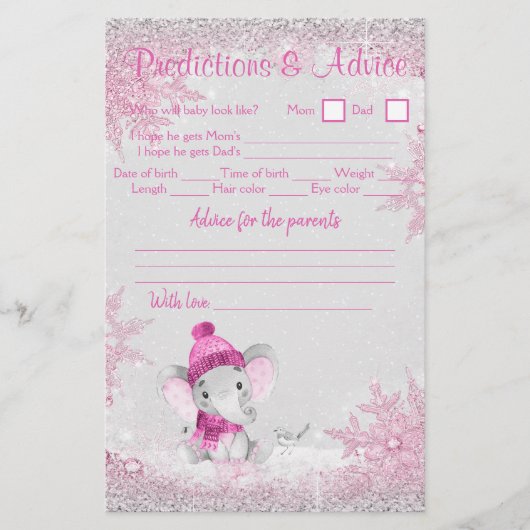 Girl Winter Elephant Baby shower Double Game Flyer (Voorkant)