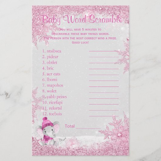 Girl Winter Elephant Baby shower Games Flyer (Voorkant)