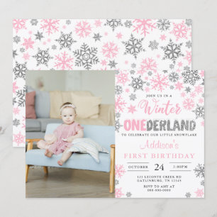 Girl Winter Onederland Eerste verjaardag foto Kaart