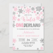 Girl Winter Onederland First Birthday Invitation Kaart (Voorkant)