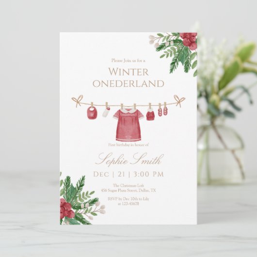 Girl Winter Onederland First Birthday Invite Bedankkaart (Staand voorkant)