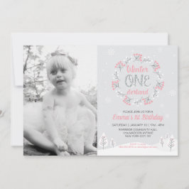 Girl Winter Onederland Foto 1e verjaardag Invite Kaart