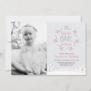 Girl Winter Onederland Foto 1e verjaardag Invite Kaart
