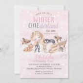 Girl Winter Onederland Invitation Snowflakes Kaart (Voorkant)