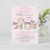 Girl Winter Onederland Invitation Snowflakes Kaart (Staand voorkant)
