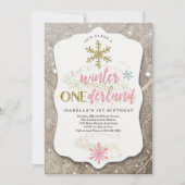 Girl Winter ONEderland ThMED First Birthday Party Kaart (Voorkant)