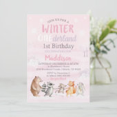 Girl Winter Woodland 1e uitnodiging op zaterdag (Staand voorkant)