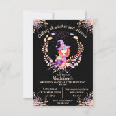 Girl Witch Birthday Waterverf Kaart (Voorkant)