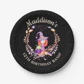 Girl Witch Birthday Waterverf Papieren Bordje (Voorkant)
