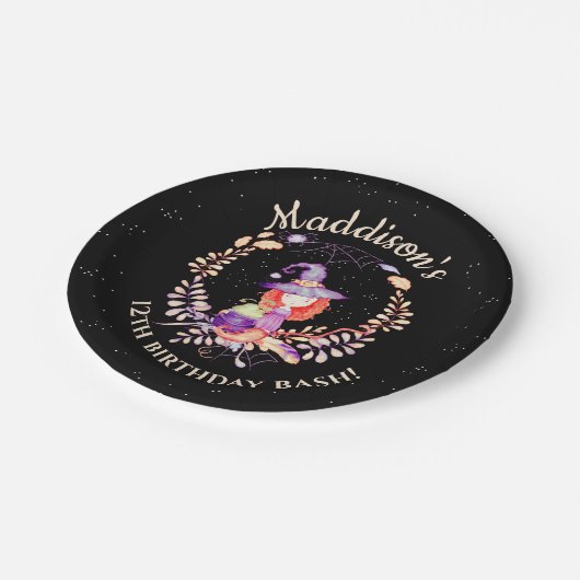 Girl Witch Birthday Waterverf Papieren Bordje (Gekanteld)