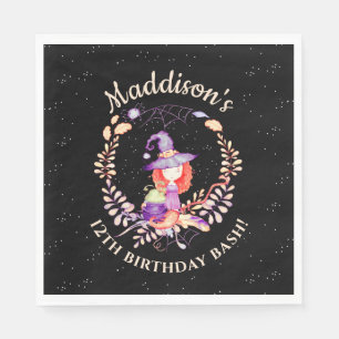 Girl Witch Birthday Waterverf Servet